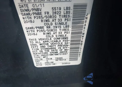 2011 Infiniti Fx35 z USA, uszkodzony, nr VIN JN8AS1MW7BM731897